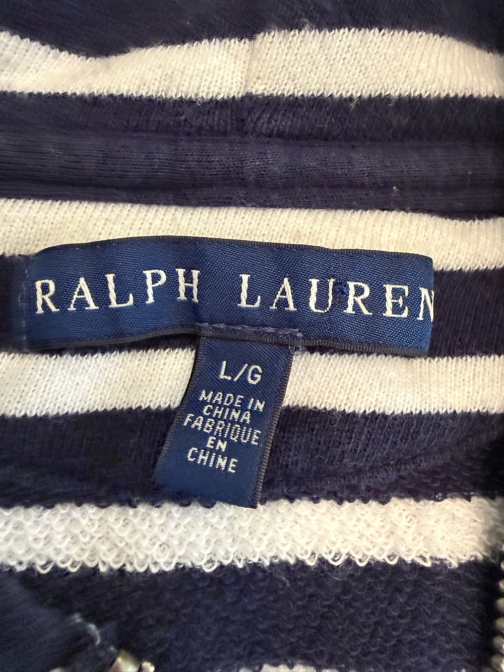 Ralph Lauren Navy and White Striped Zip-Up Hoodie with Red Pony - Picture 3 of 8